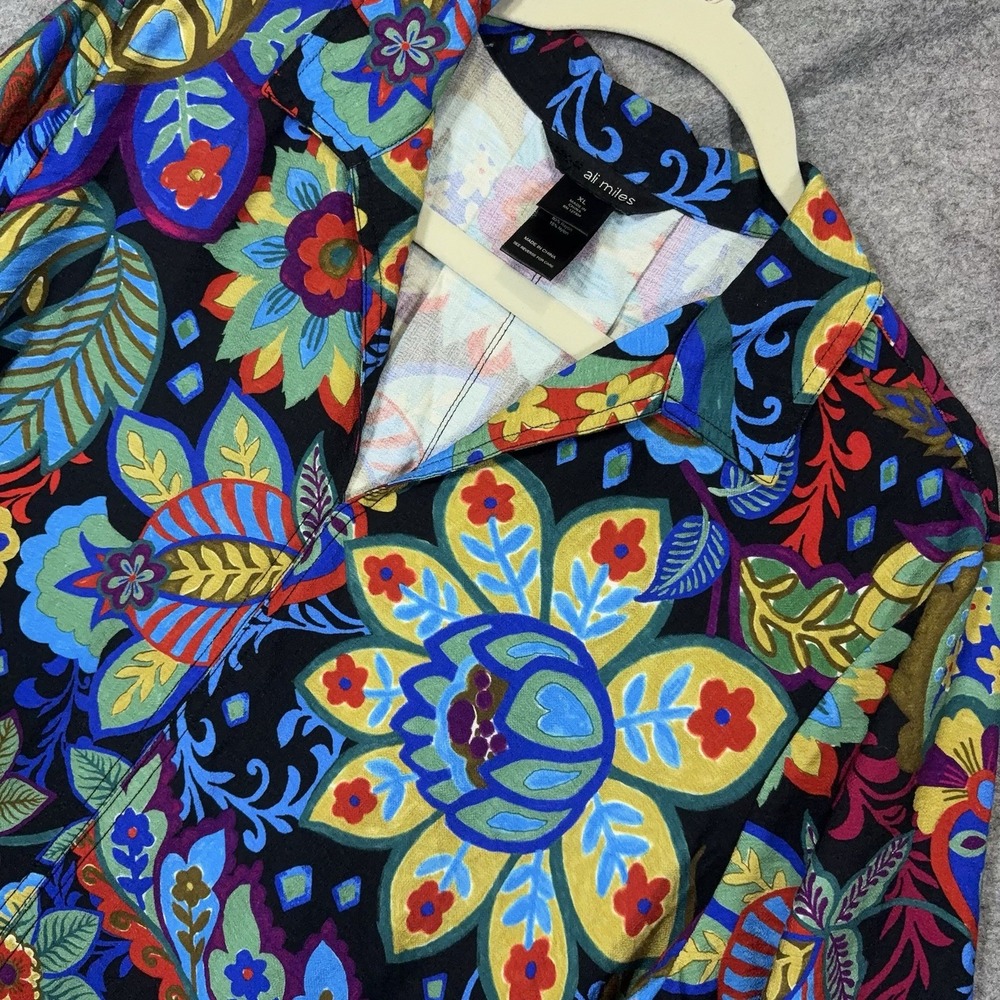 Ali Miles Tunic Blouse Womens XL Multicolor Textured Floral Pullover Pleated